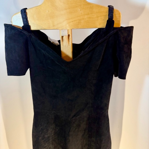 Firenze Santa Barbara Vintage Black Suede Off-Shoulder Dress - Picture 3 of 6